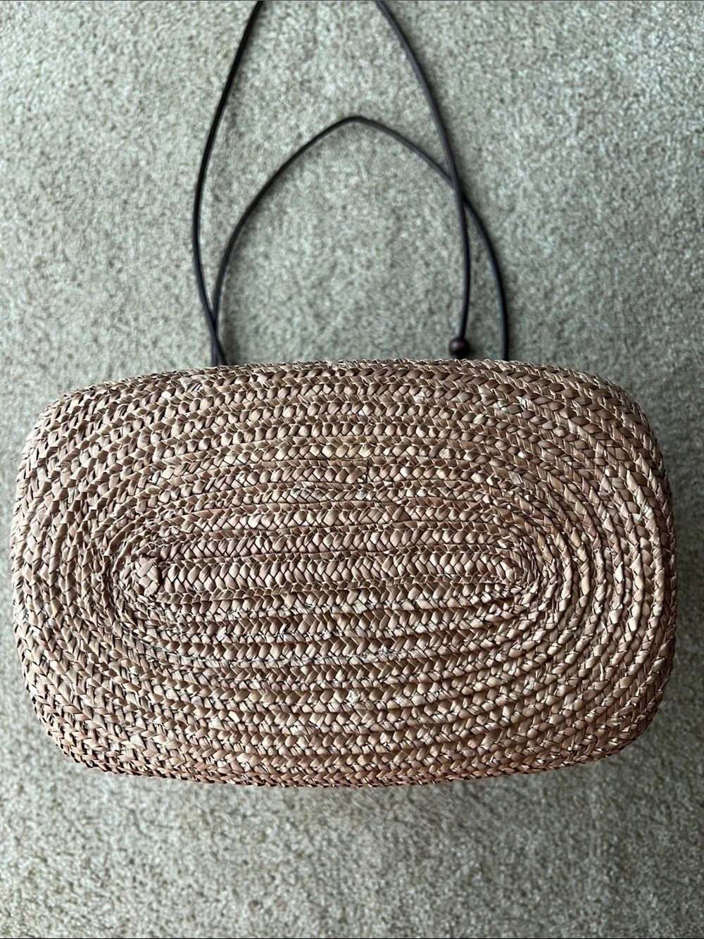 St. John's Bay Woven Straw Tote with Dark Brown Leather Straps